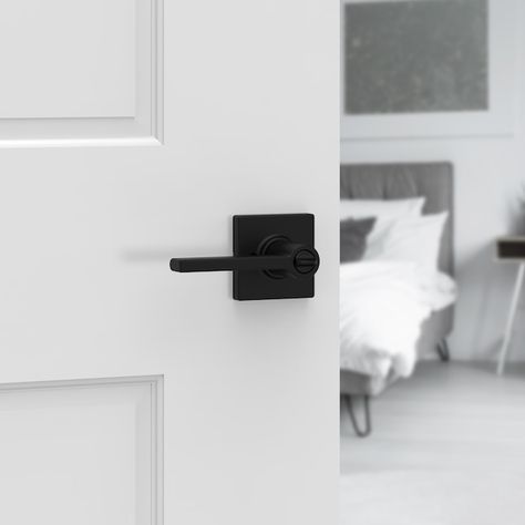 Kwikset Casey Matte Black Universal Privacy Door Handle in the Door Handles department at Lowes.com Black Door Handles On White Doors, Matte Black Interior, Black Door Handles, Privacy Door, Black Door, White Doors, House Accessories, Black Matte, Round Corner