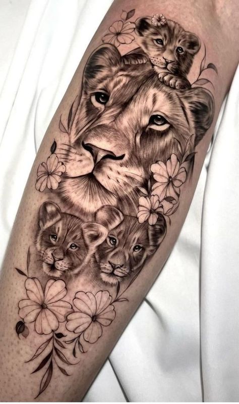 Momma Lion And Cub Tattoo, Lion And Cubs Tattoo For Women, Lioness With Cubs Tattoo, Lion With Cubs Tattoo, Lioness Tattoo For Women, Lioness And Cub Tattoo, Bomb Tattoo, Lioness Tattoo Design, Harmony Tattoo