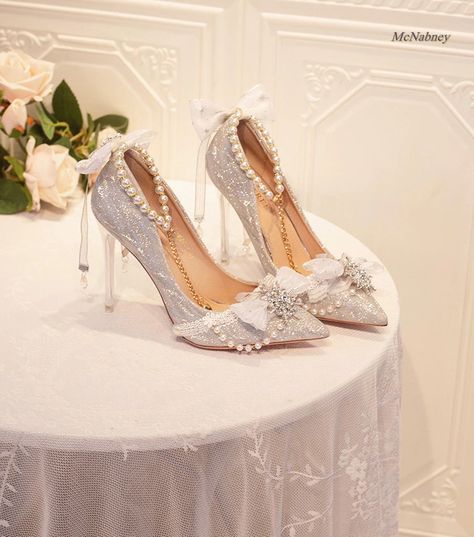 Wedding Shoes Bow, Princess Heels, Blue Stilettos, Hak Tinggi, Fancy Heels, Fairy Shoes, Girls Heels, Wedding Shoes Heels, Womens Stilettos