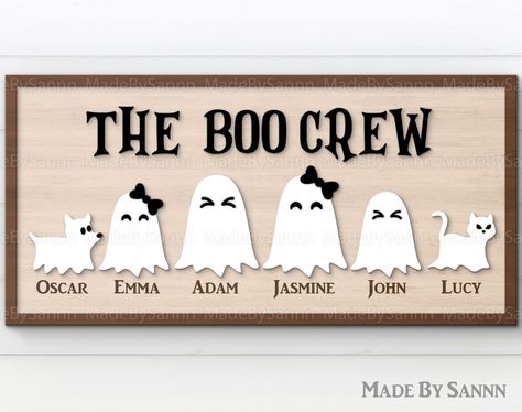 Funny Halloween Signs Diy, Cute Halloween Signs Diy, Cricut Projects Halloween, Halloween Ghost Family, Halloween Signs Diy, Wooden Fox, Halloween Cricut, Ghost Family, Halloween Door Hangers