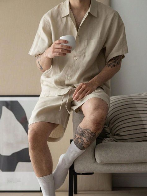 Men's Pocket Front Short Sleeve Shirt And Slanted Pocket Shorts 2pcs/Set #mensclothing #mensfashion #mens #menswear #menstyle #fashion #summeroutfitsmen #fashiontrend #fashiontrendsoutfits. https://whispers-in-the-wind.com/10-summer-outfits-for-men-your-capsule-wardrobe/?summer Beach Outfit Men, Mens Shorts Outfits, Mens Summer Outfits, Perfect Summer Outfit, Pocket Shorts, Mens Outfit Inspiration, Cool Outfits For Men, Co Ords, Summer Outfits Men