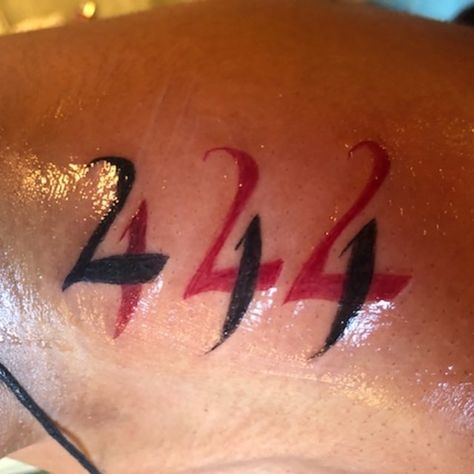 Tattoo uploaded by @jamiestattclub • 111 222 444 777 Angel numbers • 1528025 • Tattoodo Red 444 Tattoo, 222 Tattoo, 777 Tattoo, 444 Tattoo, Number Tattoos, Omerta Tattoo, Neck Tattoo For Guys, Tattoos For Black Skin, Pretty Tattoos For Women