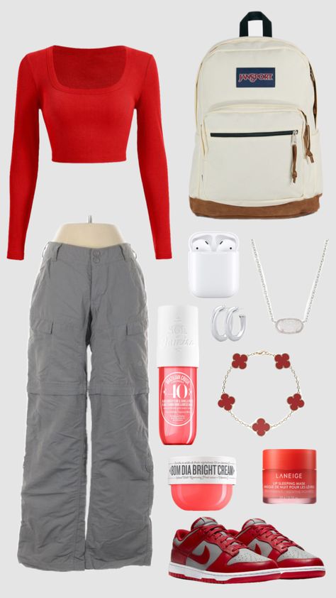 #red #y2k #outfit #school #schooloutfit #redoutfit #outfitinspo #outfitidea #firstdayofschool Red Y2k Outfit, Red Outfit Ideas, Outfit School, Red Y2k, Simple Outfits For School, Latina Outfits, Latina Fashion Outfits, Clueless Outfits, Outfit Layout