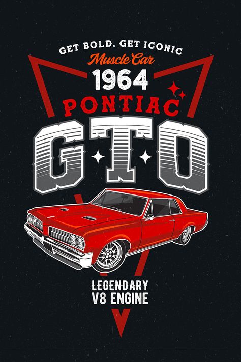 Classic Cars T-shirt Design Car T Shirt, Pontiac Gto, Muscle Car, Transparent Png, Digital Products, Instant Download Etsy, T Shirt Design, Muscle Cars, Shirt Design