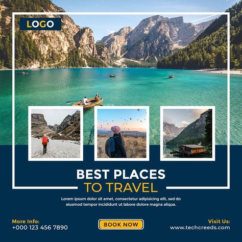 Travel Agency Package Square Poster Rollup Design, Travel Brochure Design, Travel Advertising Design, Square Poster, Bank Building, Travel Advertising, Icici Bank, Travel Poster Design, Travel Ads