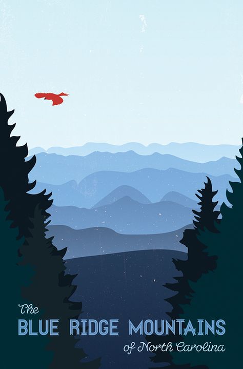 North Carolina Travel Posters on Behance Retro Poster Design, Mountains North Carolina, North Carolina Travel, Mountain Illustration, North Carolina Mountains, Nature Mountains, North Carolina Homes, Retro Travel Poster, Blue Poster