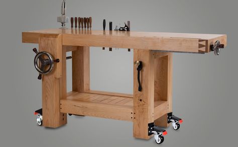 Shop Work Bench Ideas, Retractable Casters, Workbench Casters, Workbench Height, Portable Furniture, Heavy Duty Work Bench, Workbench Designs, Mobile Workbench, Shop Work Bench