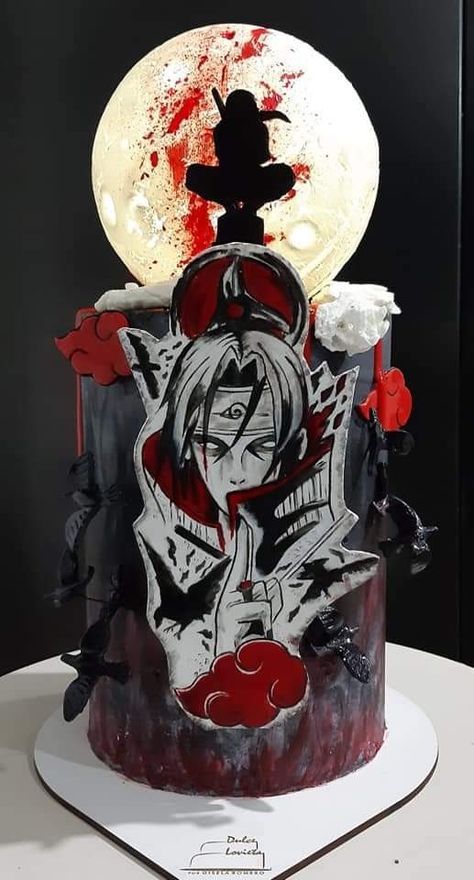 Manga Cake Ideas, Itachi Birthday Cake, Itachi Cake Ideas, Anime Cake Design Birthday, Anime Birthday Cake Ideas, Anime Cake Ideas, Naruto Party Ideas, Naruto Cake, Bolo Naruto