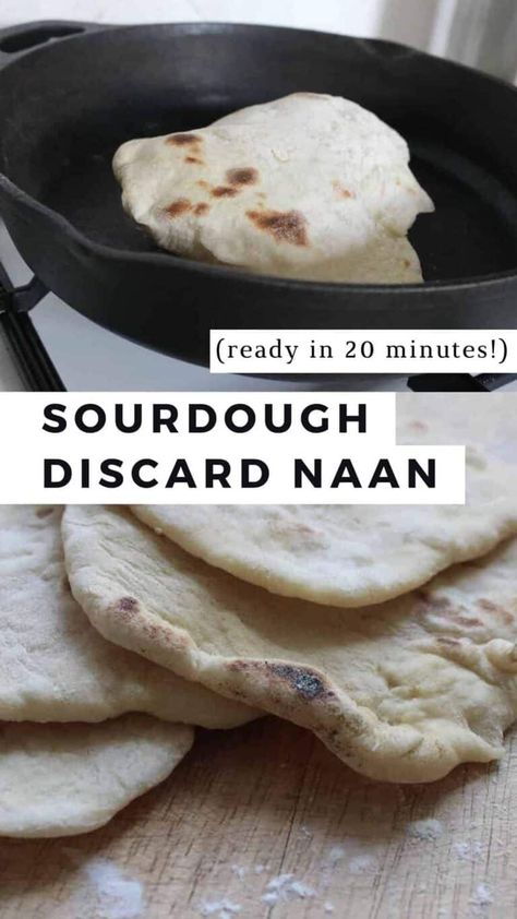 Sourdough Naan Recipe, Naan No Yeast, Sourdough Discard Naan, Sourdough Flatbread Recipe, Sourdough Starter Pancakes, Sourdough Naan, Sourdough Flatbread, Sourdough Tips, Sourdough Pancakes Recipe