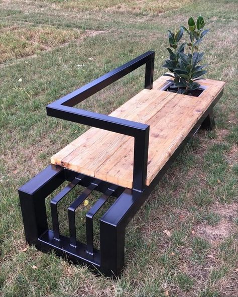 Steel Furniture Design, Welded Furniture, Industrial Design Furniture, Metal Furniture Design, Bench Designs, Iron Furniture, Metal Projects, Wooden Bench, Steel Furniture