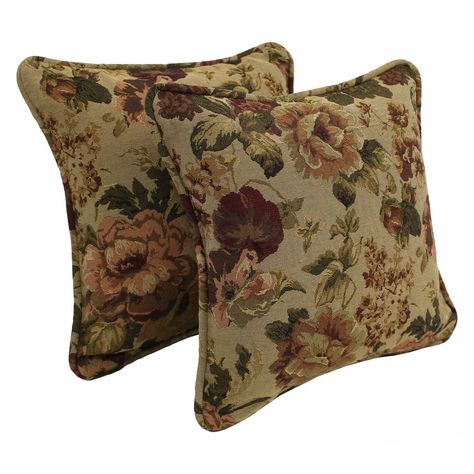 Gracewood Hollow Chaat Floral Corded Tapestry Pillows (Set of 2) - On Sale - Bed Bath & Beyond - 21385541 Country Bedding Sets, Mid Century Modern Eclectic, Dark Academia Room Decor, Floral Armchair, Vintage Flower Prints, Tapestry Pillow, Tapestry Fabric, Vintage Tapestry, Floral Tapestry