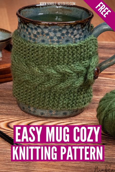 Knitted Coffee Mug Cozy Free Pattern, Book Cozy Pattern, Knitted Coffee Cozy Pattern Free, Quick Knit Christmas Gifts, Knit Coffee Cozy Pattern, Cup Cozy Knitting Pattern, Free Knit Patterns, Knit Cup Cozy, Knit Coffee Cozy