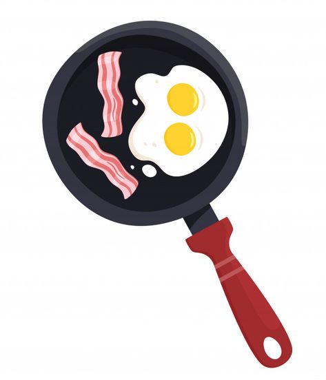 Sartén con tocino y huevos. | Premium Vector #Freepik #vector Huevos Fritos, Cocktail Strainer, Premium Vector