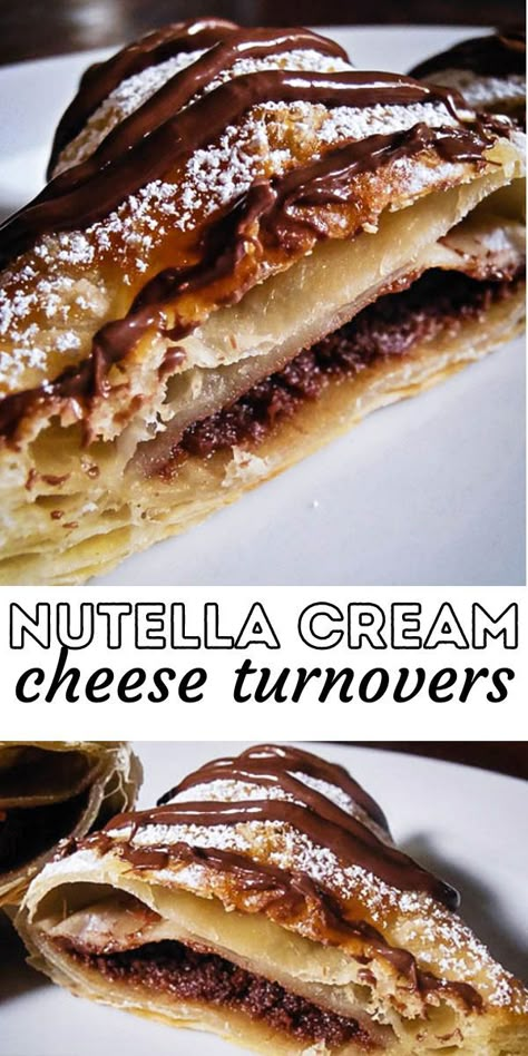 Nutella Cream Cheese Turnovers Recipe Cream Cheese Turnovers, Cheese Turnovers, Nutella Dessert Recipes, Nutella Cream Cheese, Cream Cheese Puffs, Nutella Cream, Nutella Puff Pastry, Cream Cheese Puff Pastry, Mini Pie Recipes