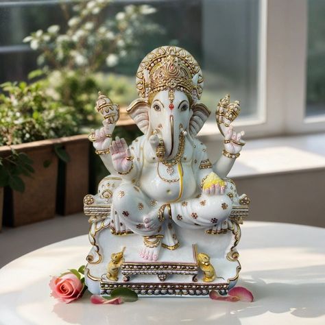 Marble Handicraft, Ganpati Idol, Home Ganpati, Pure White Marble, White Statue, Ganesh Murti, God Ganesh, Elephant God, Ganpati Bappa