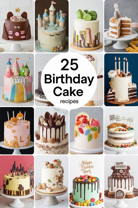 Looking for the perfect birthday cake recipes? Look no further! This collection includes 25 amazing birthday cake recipes that are sure to impress. From classic vanilla layer cakes to decadent chocolate fudge and funfetti designs, you'll find the perfect recipe for your next celebration. Discover birthday cake ideas with colorful frosting, sprinkles, and festive toppings to make your party centerpiece unforgettable. Unique Birthday Cake Flavors, Cake Decorating Ideas Birthday, 25 Birthday Cake, Unusual Cakes, Birthday Cake Recipes, Biscoff Cake, 25 Birthday, 25th Birthday Cakes, Special Birthday Cakes