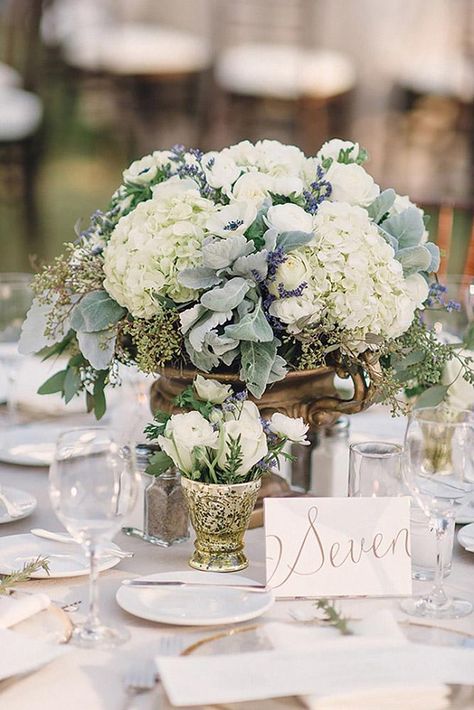 Centerpieces Sage Green, Classic Wedding Centerpieces, Green Wedding Centerpieces, Cheap Wedding Table Centerpieces, Wedding Suggestions, Sage Green Wedding Colors, Elegant Wedding Centerpiece, Hydrangea Centerpiece, Sister Tattoo