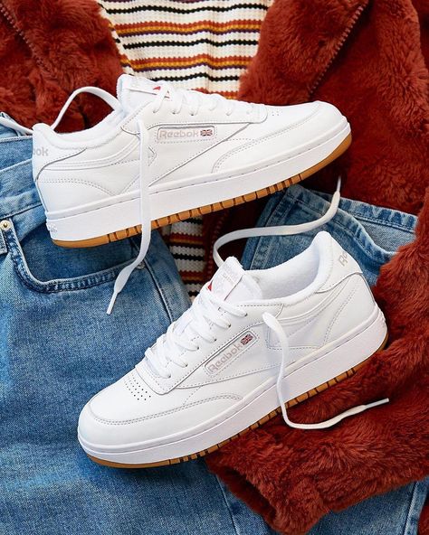 Reebok | Urban Outfitters Reebok Club C Double Sneaker Cute Reebok Shoes, Rebock Shoe Outfit, Club C Double Reebok Outfit, Reebok Double Club C, Reebok Club C Double Outfit, Rebook Outfit, Club C Double Reebok, Rebock Shoe, Cool Sneakers Women