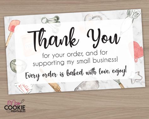 Printable “Thank You for your order and for supporting my small business!” Bakery Customer Pick Up Card Cookie Thank You Card Packaging https://etsy.me/2BGlyOK #thankyoucard #bakerythankyou #thankyoutag #bakerythankyoucard Tag Line For Food Business, Thank You Cards For Packaging, Thank You For Ordering Note, Small Business Packaging Ideas Food, Thank You For Your Order Bakery, Thank You For Your Order Card Design, Thank You For Supporting Me, Thank You Notes For Customers Small Business, Thank You For Supporting My Business