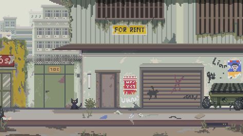 Post-apocalyptic pixel art scene Pixel Jeff, Abandoned Street, Pixel Background, Pixel City, Pixel Art Landscape, Gif Art, Art Cyberpunk, Pixel Art Background, Pixel Animation