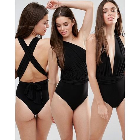 Goddiva Multiway Swimsuit ($38) ❤ liked on Polyvore featuring swimwear, one-piece swimsuits, black, strappy one piece swimsuit, swim wear, swimsuit swimwear, bandeau one piece swimsuit and plunge swimsuit Multiway Swimsuit, Swimsuits Black, Strappy Swimsuit, Strappy Bathing Suit, Wrap Bathing Suit, Bathing Costumes, Plunge Swimsuit, Swimsuit Trends, Bandeau One Piece Swimsuit