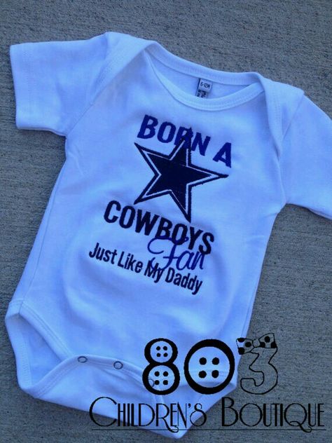 Should say Raiders!! Dallas Cowboys Baby Clothes, Dallas Cowboys Baby Shower, Cowboy Onesie, Dallas Cowboys Baby, Cowboy Baby Shower, Dallas Cowboy, Cowboy Outfits, Twin Boys, Boy Onesie