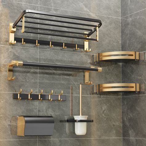 Toilet Holder, Toilet Rack, Morocco Casablanca, Bar Toilet, Bath Towel Holder, Bath Towel Racks, Black And Gold Bathroom, Bilik Air, Gold Bathroom Accessories