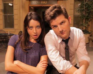 Adam Scott, Parks And Rec, Aubrey Plaza, Parks And Recreation, On Set, White