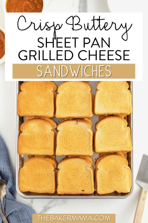 Crisp Buttery Sheet Pan Grilled Cheese Sandwiches feed a crowd with ease. With crisp buttery outsides and melty cheesy centers, this pan of sandwiches is sure to satisfy! Especially when served alongside warm tomato soup, this pan of sandwiches is sure to satisfy! Visit the blog for step by step directions. Halloween Sandwiches, Easy Lunch Box Recipes, Types Of Sandwiches, Quick Healthy Lunch, Grilled Cheese Sandwiches, Homemade Muffins, Chicken Salad Sandwich, Feed A Crowd, Yummy Lunches