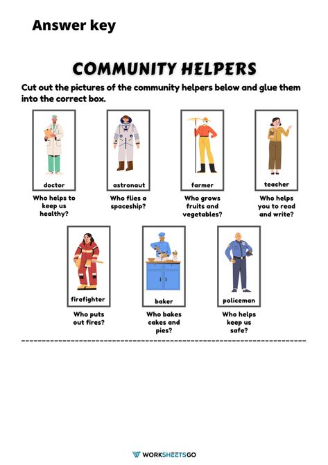 Community Helpers Worksheets 2 Answer Key Community Helpers Worksheets, Caring For Others, Emotions Cards, Social Studies Worksheets, Service Jobs, Care For Others, Community Helpers, Number Cards, Flash Cards