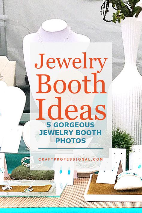 Handmade jewelry on a tabletop display. Text - Jewelry booth ideas. 5 gorgeous jewelry booth photos. Jewelry Booth Ideas, Craft Show Booth Display Ideas Layout, Ideas For Craft Shows, Jewelry Vendor Display, Jewelry Display Ideas, Craft Booth Design, Jewelry Display Booth, Handmade Jewelry Display, Jewelry Table Display