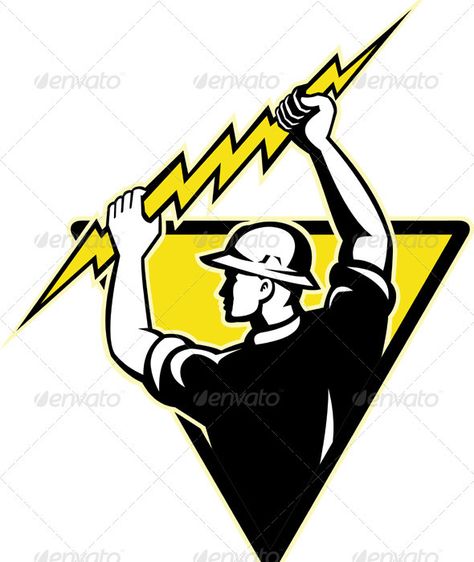 Illustration of an electrician power lineman holding electric lighting bolt set inside triangle on isolated background done in ret Wood Walker, Electrician Logo, Power Lineman, Lightning Tattoo, Electrician Services, Lighting Bolt, Foto Art, Color Vector, Logo Icons