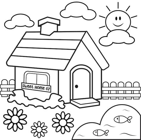 Hand drawn home outline kids coloring pa... | Premium Vector #Freepik #vector #cartoon-sketch #nature-doodle #doodle #cute-line Free Coloring Pictures, Outline Pictures, Coloring Supplies, Outline Drawings, Kids Coloring, Vector Hand, Coloring Pictures, Free Coloring Pages, Drawing For Kids