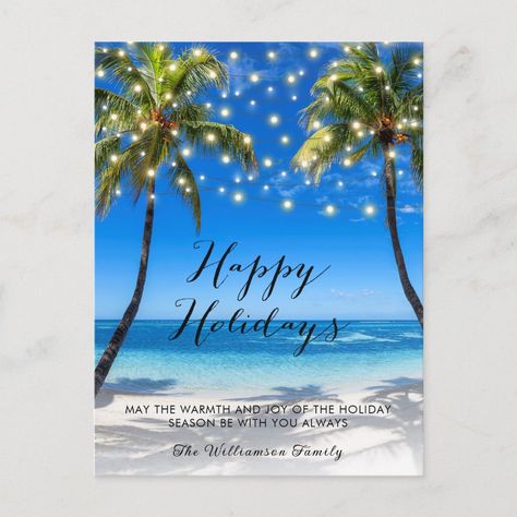 Tropical Christmas Cards, Beach Christmas Card, Fun Christmas Cards, Beachy Christmas, Tropical Christmas, Script Typography, Birthday Wishes Cards, Beach Christmas, Coastal Christmas