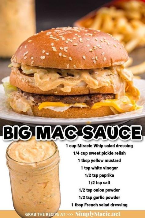 Mac Sauce Recipe, Big Mac Sauce Recipe, Big Mac Sauce, Mac Sauce, Plats Healthy, Homemade Sauce Recipes, Condiment Recipes, Miracle Whip, Copykat Recipes