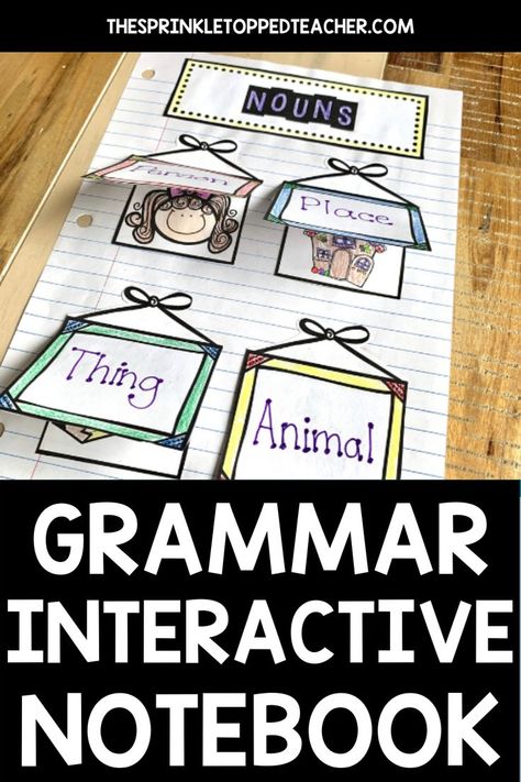 Have you struggled with keeping students engaged during grammar lessons? Key grammar skills including parts of speech are a crucial building block for young learners. A mastery of basic grammar sets them up for success in more advanced reading and writing lessons. Head over to the blog where I discuss my Parts of Speech Interactive Notebook! I love using interactive notebooks in the classroom to get students actively learning! | teaching parts of speech | parts of speech interactive notebook | Parts Of Speech Project Ideas, Parts Of Speech Anchor Chart 1st Grade, Grammar Flip Book, 2nd Grade Interactive Notebooks, Ela Interactive Notebook, Interactive Writing Notebook 2nd Grade, Noun Interactive Notebook, Grammar Interactive Notebook 2nd Grade, Parts Of Speech Practice