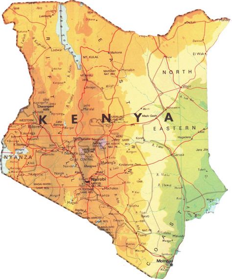 Map Of Kenya, Kenya Map, Africa Tour, Physical Map, Scenic Routes, Topographic Map, Picture Collage, The Natural, Natural History