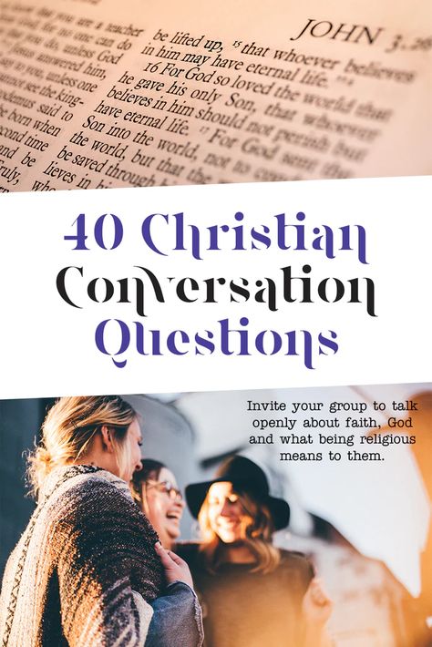 40 Christian Conversation Starters to Spark Meaningful Discussions and – Print GoGo Bible Study Discussion Questions, Women Small Group, Couples Bible Study, Bible Study Questions, Bible Study Fellowship, Awkward Silence, Deep Conversation Topics, Conversation Starter Questions, Spiritual Questions