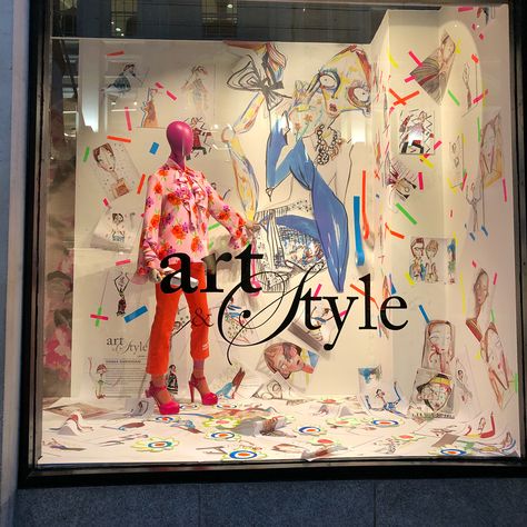 BROWN THOMAS, Dublin, Ireland, "Art & Style", (Featuring six of Ireland’s most prolific contemporary artists who’ve captured our imaginations and our hearts), creative sketches by Emma Sheridan, pinned by Ton van der Veer Art Gallery Window Display, Fashion Window Display, Ireland Art, Art Galleries Design, Visual Merchandising Displays, Window Display Design, Creative Display, Scenic Design, Merchandising Displays