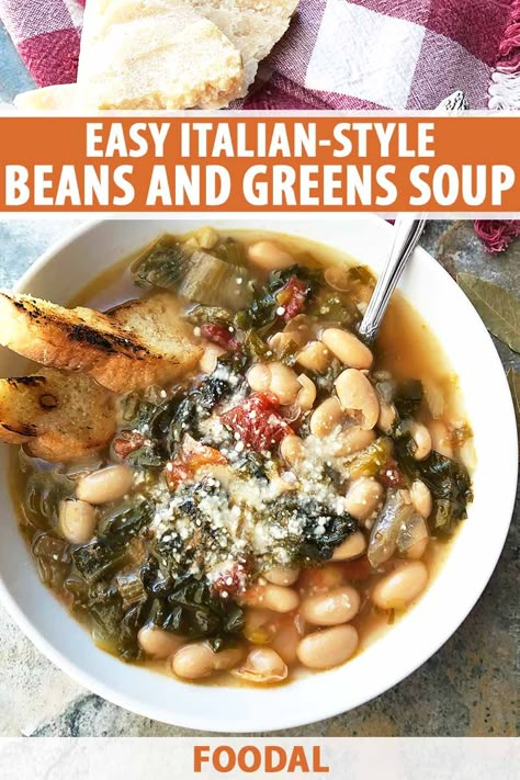 White Beans And Greens, Escarole Recipes, Escarole Soup, Greens Soup, Beans And Greens, Italian Beans, Parmesan Rind, Course Ideas, Green Soup