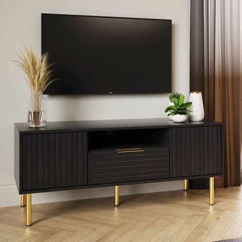 Fairmont Park Quito TV Stand for TVs up to 70" | Wayfair.co.uk Art Deco Tv Stand, Art Deco Inspired Living Room, 50 Inch Tv, Black Tv Unit, Wooden Sideboard Cabinet, Modern Art Deco Design, Living Tv, Tv Stand Cabinet, Wooden Tv Stands