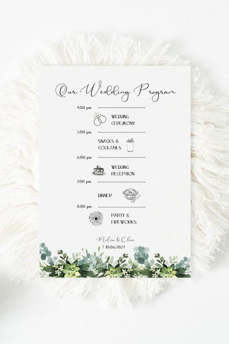 Ceremony Timeline, Wedding Reception Program, Printable Wedding Programs, List Design, Wedding Programs Template, Wedding Card Design, Wedding Crafts, Program Template, Wedding Program