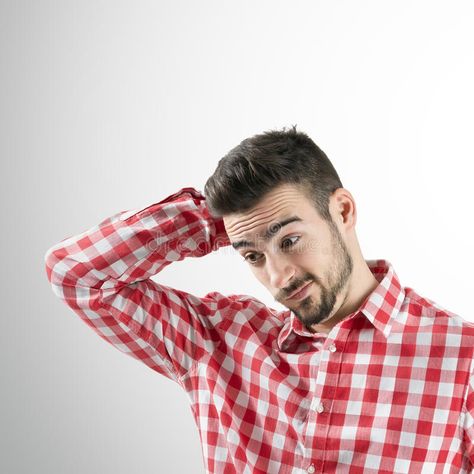 Portrait of confused young bearded man looking down. Desaturated over retro back #Sponsored , #paid, #AFFILIATE, #confused, #Desaturated, #retro, #young Signs Of Attraction, Body Language Signs, Creative Flyer Design Ideas, Creative Flyer Design, Retro Background, Bearded Man, Drawing Refs, Bad Feeling, Flyer Design Ideas