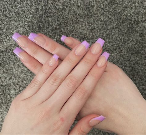 Lavender French Tips Coffin, Light Lavender French Tip Nails, Nails Acrylic Purple Lavender French Tip, Purple French Tip Nails Acrylic Coffin, Lilac French Tip Nails Square, Purple Coffin French Tip Nails, Colored French Tip Nails Acrylics Square, Lavender French Tip Nails Coffin, Purple French Tips Coffin