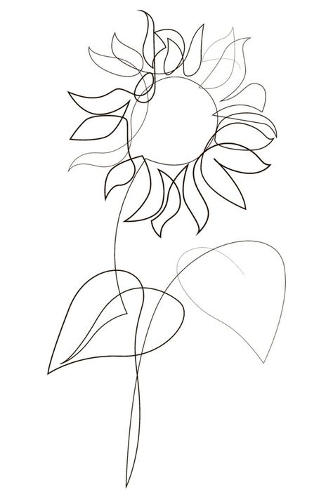 One Line Sunflower, Line Drawing Tattoos, One Line Tattoo, Sunflower Art Print, Sunflower Drawing, Single Line Drawing, Sunflower Tattoos, Cute Tiny Tattoos, Line Art Tattoos