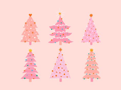 Pastel Christmas Tree, Christmas Tree Illustration, Pink Christmas Trees, Anthropologie Christmas, Winter Door Decorations, Christmas Gifts To Make, Christmas Punch, Pastel Christmas, Preppy Christmas