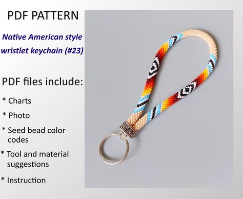 PDF Pattern Native American inspired, Indian style wristlet keychain, Beaded Crochet Rope key chain Crochet Wristlet Keychain, Crochet Wristlet, Slip Stitch Crochet, Keychain Beaded, Good Knowledge, Bead Crochet Rope, Beaded Crochet, Crochet Rope, Native American Style