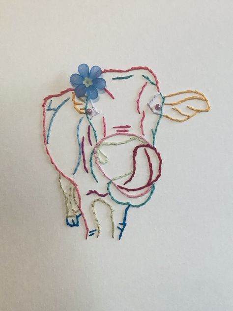 Cow Embroidery Pattern, Cow Embroidery, Cow Hand Embroidery, Farm Animals Embroidery, Cute Cow Cross Stitch, Embroidered Highland Cow, Snitches Get Stitches, Simple Embroidery, Cow Art