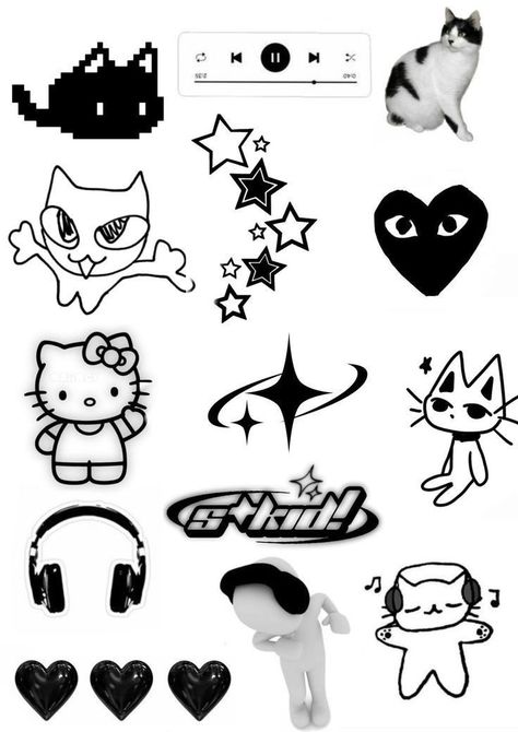 Drawing To Put In Your Phone Case, What To Draw On Your Phone Case, Drawings For Phone Cases, Minimalistic Stickers, Small Doodle, Black And White Stickers, Scrapbook Printing, Creepy Tattoos, Collage Phone Case