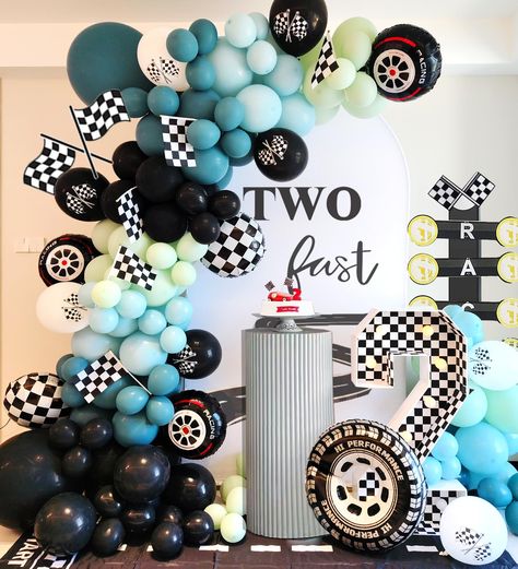 PRICES MAY VARY. 177Pcs Race Car Balloons set included:1 pcs 29 Inch wheels foil balloons,2 pcs 18 Inch black and white chequered round foil balloons,3 pcs 18 Inch wheels round foil Mylar balloons,2 pcs 18 Inch (Black,Retro Sea Blue) latex balloon,20 pcs 12 Inch (Black,Sea Blue,haze blue, Green)latex balloon,60 pcs 10 Inch (Black,Sea Blue,haze blue, Green)Latex Balloon,70 pcs 5 Inch (Black,Sea Blue,haze blue, Green)latex balloon,10 pcs 12 Inch(Checkered Flag )Latex Balloon,5 pcs black and white Dirt Bike Balloon Arch, Summer Birthday Party Ideas For Boys, Monster Truck Birthday Party Decorations, 2 Birthday Theme, Car Party Decorations, Two Fast Party, Race Car Party Decorations, Baby Boy Birthday Themes, Balloons Arch